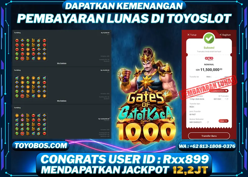 TOYOSLOT - BUKTI KEMENANGAN Gates Of Gatot Kaca 1000 Rp12,250,000,- LUNAS